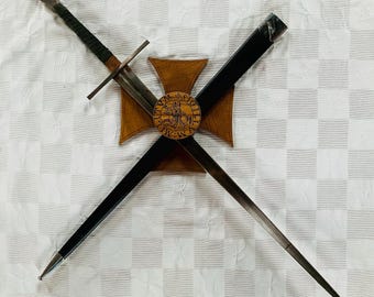 Knights Templar Sword Wall Mount - Oak Display Rack