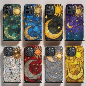 Celestial Stained Glass Moon Sun Pixel Case, Custom Google Pixel Case, Stained Glass Google Case, Phone Cover For Pixel 9 Pro XL 9A 8 7 6