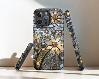 Artistic Stained Glass Phone Case, Stained Glass Flower Phone Cover, Phone Cover For iPhone 16 15 14 13 12 11 x Samsung S24 S23 S22 Case