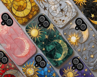 Celestial Stained Glass Moon Sun Pixel Case, Custom Google Pixel Case, Stained Glass Google Case, Phone Cover For Pixel 10 9 Pro XL 10A 9 8