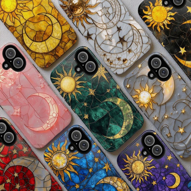 Celestial Stained Glass Moon Sun Pixel Case, Custom Google Pixel Case, Stained Glass Google Case, Phone Cover For Pixel 10 9 Pro XL 10A 9 8 image 1