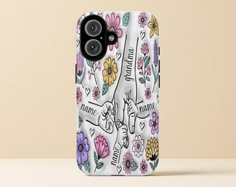 Coque de portable fleurie personnalisée pour maman : « Vous nous tenez la main »
