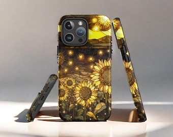 Zonnebloem Gebrandschilderd Glas Telefoonhoesje, Gebrandschilderd Glas Bloem Telefoonhoesje, Telefoonhoesje Voor iPhone 16 15 14 13 12 11 x Samsung S24 S23 S22 Case
