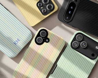 Personalized Monogram Phone Case , Custom Initial Striped Phone Case , Phone Cover for iPhone 17 16 15 12 11 Samsung 25 24 23 Pixel 10 9 8 7