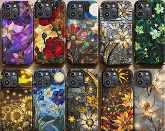 Telefoonhoesje glas-in-lood bloemen: beschermende bloemtelefoonhoes