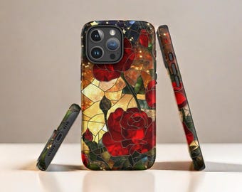 Stained Glass Rose Phone Case, Stained Glass Flower Phone Cover, Phone Cover For iPhone 16 15 14 13 12 11 x Samsung S24 S23 S22 Case