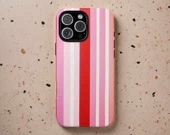 Pink Red Striped Phone Case, Retro Minimalist Aesthetic Lines, iPhone 16 15 14 13 Pro Max Cover , Pixel 9 8 7, Samsung S25 S24 S23 S22