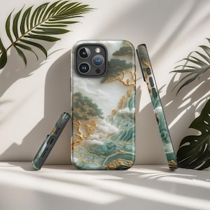 MagSafe Asian Jade Carving Tough Phone Case , Aesthetic Landscape Scenery Phone Case Gift , Case For iPhone 16, 15, 14, 13, 12, 11, X, 8, 7