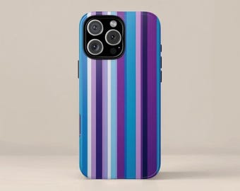 Purple Blue Striped Phone Case: Retro Minimalist Design