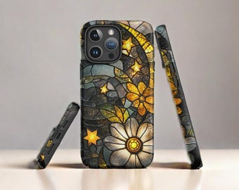 Artistic Stained Glass Phone Case, Stained Glass Flower Phone Cover, Phone Cover For iPhone 16 15 14 13 12 11 x Samsung S24 S23 S22 Case