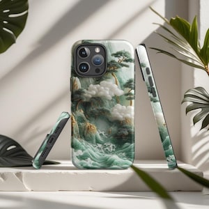 MagSafe Asian Jade Carving Tough Phone Case , Aesthetic Landscape Scenery Phone Case Gift , Case For iPhone 16, 15, 14, 13, 12, 11, X, 8, 7
