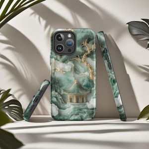 MagSafe Asian Jade Carving Tough Phone Case , Aesthetic Landscape Scenery Phone Case Gift , Case For iPhone 16, 15, 14, 13, 12, 11, X, 8, 7