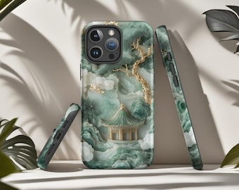 Asian Landscape Phone Case, Jade Carving, Aesthetic Design