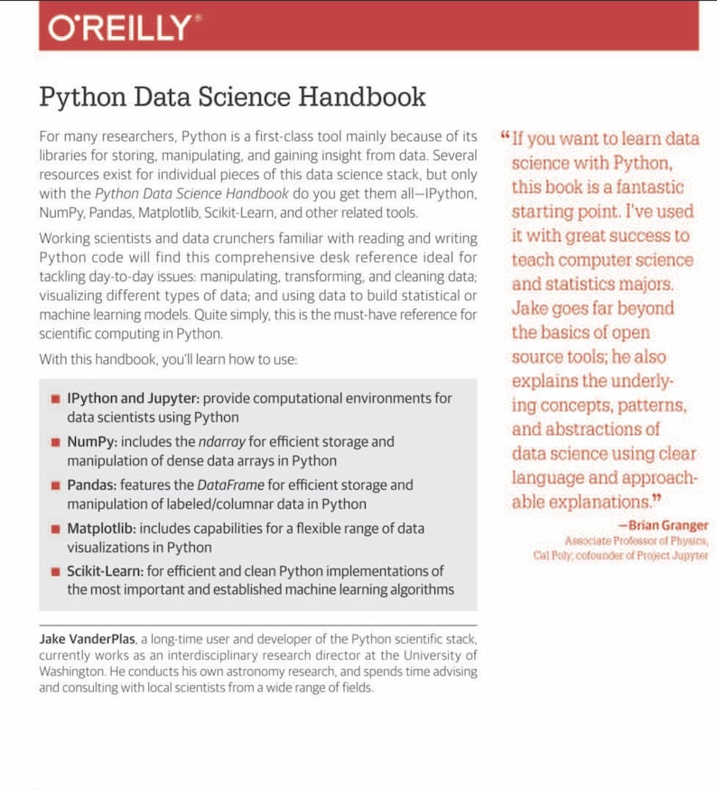 Python Data Science Handbook By: Jake Vanderplas (instant Pdf Download ...