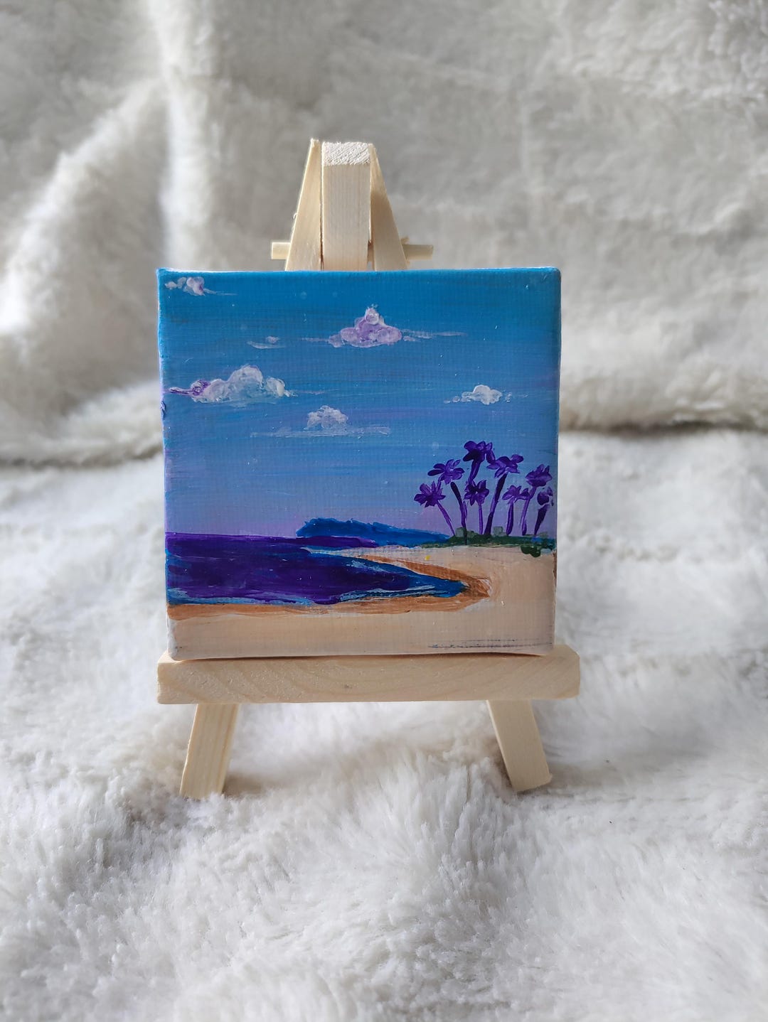 Tropical Beach Scene Mini Canvas With Easel Original Acrylic Painting ...