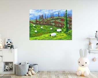 Sheep in Irish country painting | 9 files Digital downloads | Classic Painting Images | Living Room Impressionist Wall Art| Digital Download