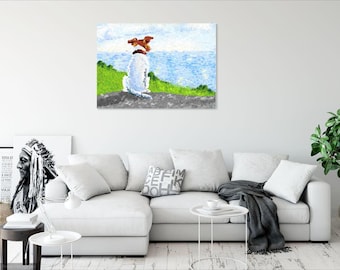 Dog on Cliffs of Moher painting wallpaper | 9 files Digital downloads | Classic Painting Images | Living Room Impressionist Wall Art