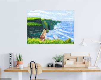 Cliffs of Moher Ireland painting wallpaper | 9 files Digital download | Classic Painting Images | Living Room Impressionist Wall Art