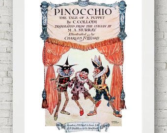 Pinocchio, Cover Art, Art vintage, Art de conte de fées, Illustration ancienne, Idée cadeau, Italie, Italien, Décoration murale, Affiches d’impressions d’art, Enfants