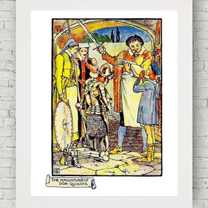 Don Quixote, Knighting, Walter Crane Illustrations, Spanish Art, Vintage, Baby Room, Childrens Decor, Kids Decor, Nursery Decor, La Mancha