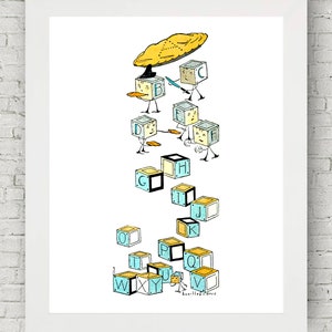 El alfabeto, un viaje por el país de los libros, decoración de la habitación de los niños, letras impresas, estilo victoriano vintage, decoración divertida para la habitación, el abecedario, impresión de cuentos