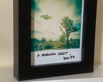 Color Polaroid of a UFO Flying over Joshua Trees