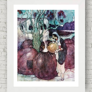 Arabian Nights, Edmund Dulac Illustration, Füllung der Ölgläser, Kunstdruck Poster, Buchdruck, Home Dekor, Middle Eastern Art, Fantasy