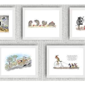 5 Adorable Cat Prints, Cheerful Cats, Nursery Playroom Decor Childrens Room Art Classic Vintage Wall Hanging Cute Cartoon Download Gift