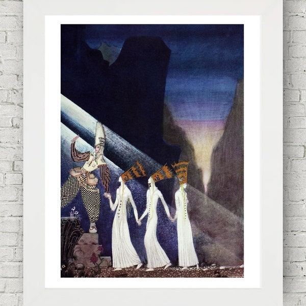 Trois princesses, Kay Nielsen, Art de conte de fées, Illustration fantastique, Idée cadeau, Artiste néerlandais, Européen, Décoration murale, Affiches d’impressions d’art