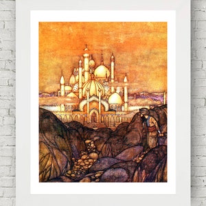 Arabian Nights, Edmund Dulac Illustration, The Sultans Home, Art Print Posters, Book Art, Print, Home Decor, Middle Eastern Art, Fantasy