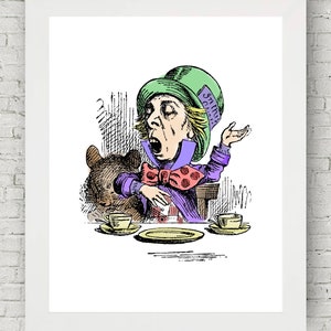 Mad Hatter Tea Party, Alicia en el País de las Maravillas Decoración Descarga digital Regalo Pared Fantasía Arte, March Hare John Tenniel Interior Todos estamos Locos Aquí