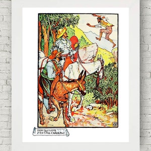 Don Quixote, Meeting Cardena, Walter Crane Illustrations, Spanish Art, Vintage, Baby Room, Childrens Decor, Kids, Nursery Decor, La Mancha