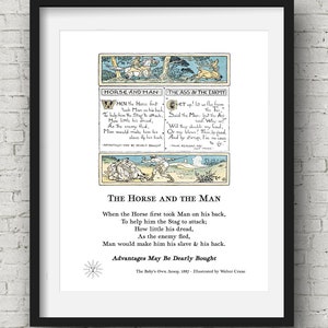 Fábulas de Esopo, El caballo y el hombre, cuento griego, mito, habitación de bebé, decoración infantil, arte infantil bonito, sala de juegos, dormitorio, cuento de hadas, descarga de regalo