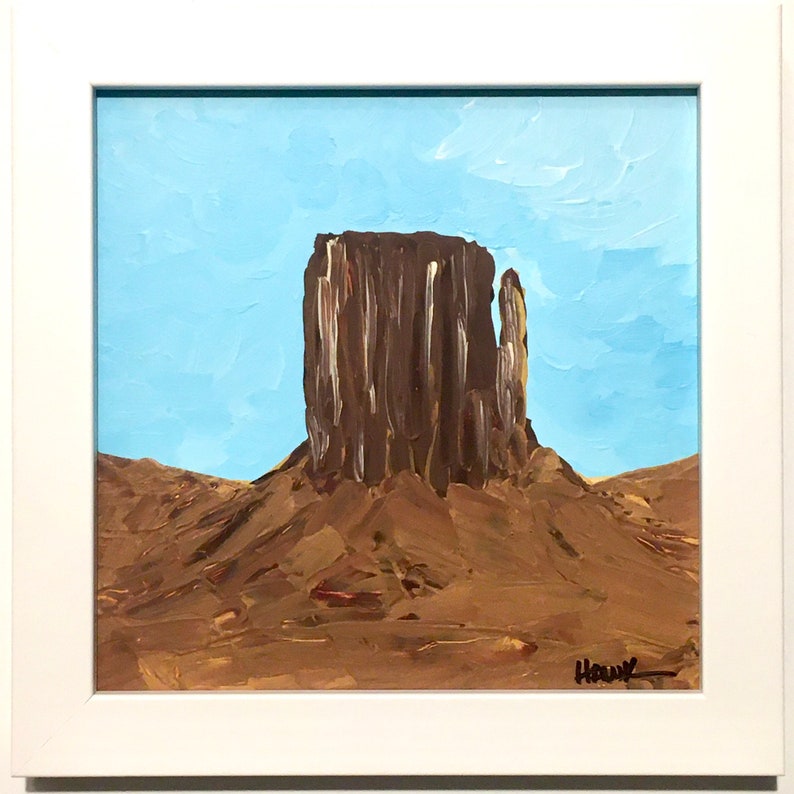 Tabletop Mesa 6x6 inches Navajo Nation Framed 6X6 inch Original Painting Titled Monument Valley me Art by Hawk By Hawk from Santa M