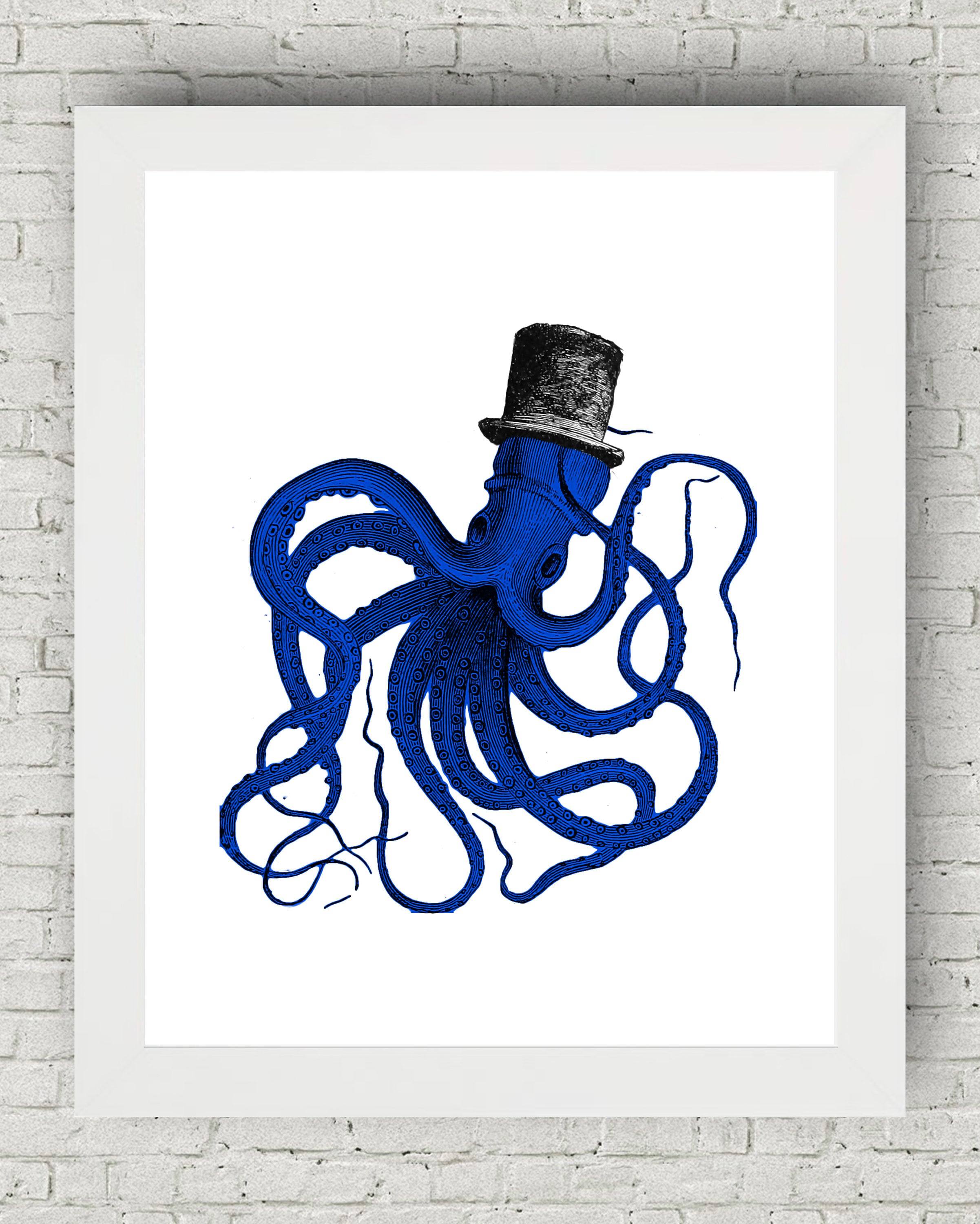 Blue Octopus in a Top Hat. Beautiful 