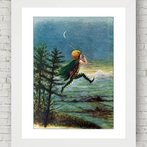 Peter Peterkin, Night Flight, Danish Fairy Tale, Gilly Bear, Baby Room, Childrens Decor, Kids Decor, Cute Art, Nursery Decor, Flying
