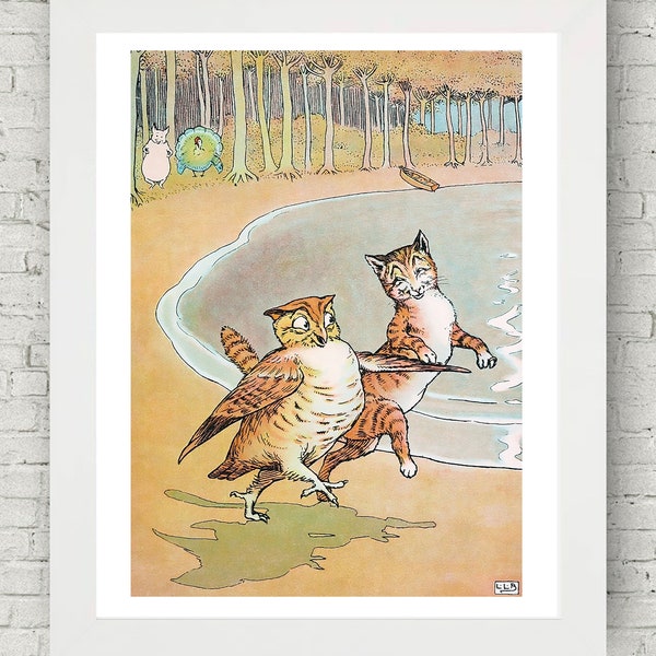 The Owl and the Pussycat, Fairy Tale, Poems Childrens Decor Kids Room Art Home Wall Baby Room Vintage Nursery Victorian Cute Download Gift