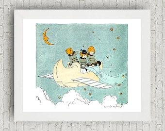 Wynken Blynken and Nod, Fairy Tale, Journey's Through Bookland, Childrens Decor, Kids Room Art, Home Wall Decor, Baby Room Art, Cute Print
