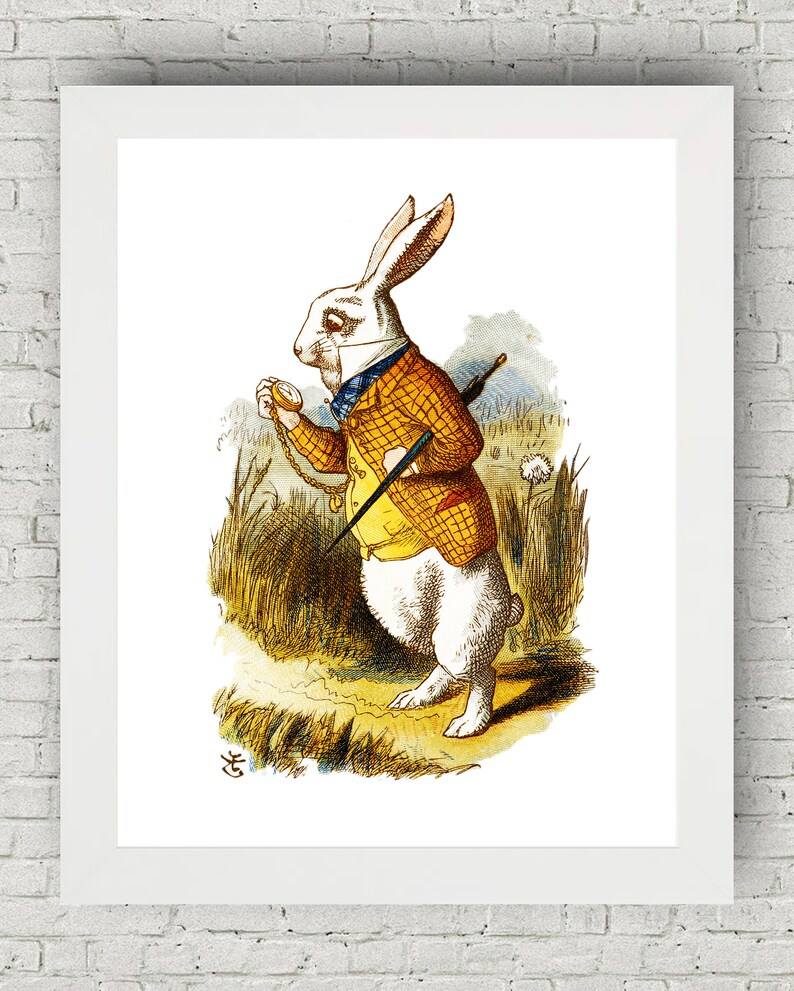 The White Rabbit, I'm Late, Alice in Wonderland Decoration, Wonderland Art Print, Wall Decor, Fantasy Wall Art, John Tenniel, Nursery Room image 2