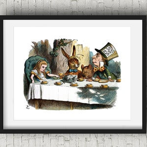Mad Hatter Tea Party, Alicia en el País de las Maravillas Decoración Descarga digital Regalo Fantasía Arte de pared March Hare Tenniel Sala interior Guardería Sala de juegos