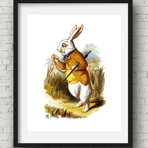 The White Rabbit, I'm Late, Alice in Wonderland Decoration, Wonderland Art Print, Wall Decor, Fantasy Wall Art, John Tenniel, Nursery Room image 1