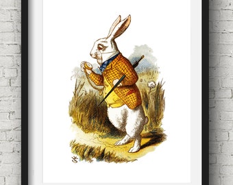 The White Rabbit, I'm Late, Alice in Wonderland Decoration, Wonderland Art Print, Wall Decor, Fantasy Wall Art, John Tenniel, Nursery Room