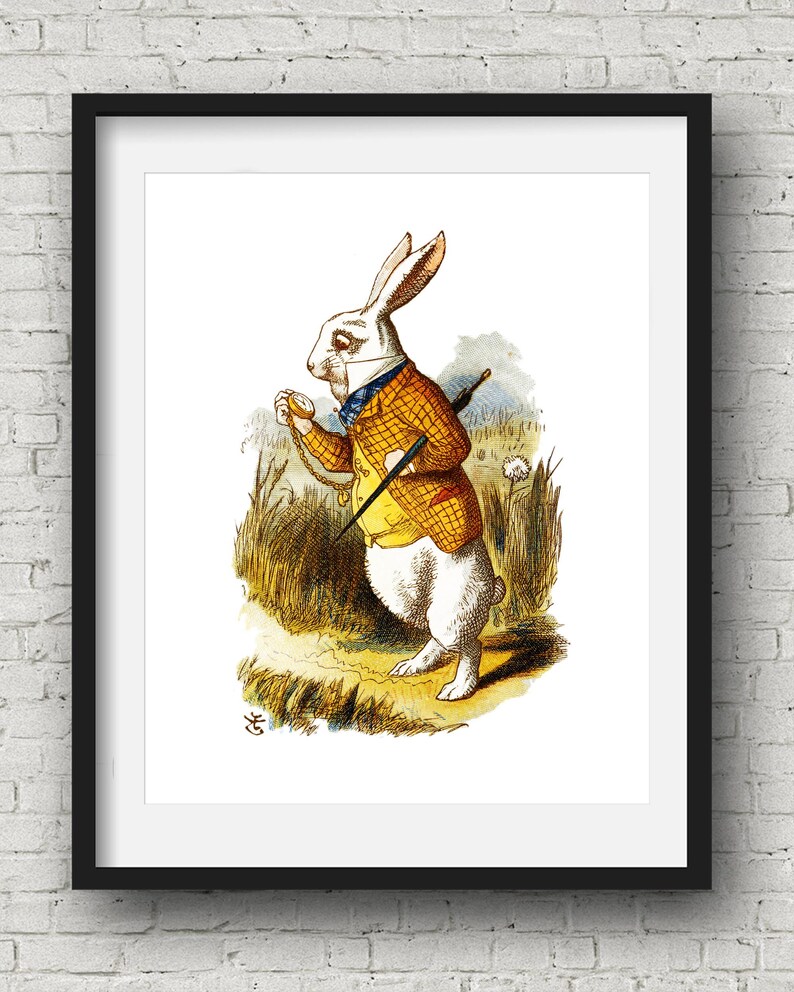 The White Rabbit, I'm Late, Alice in Wonderland Decoration, Wonderland Art Print, Wall Decor, Fantasy Wall Art, John Tenniel, Nursery Room image 1