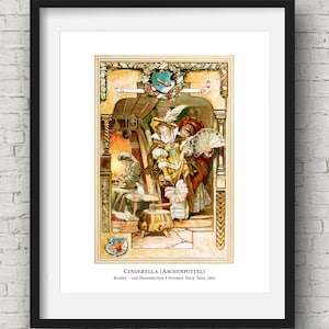 Assepoester, Gebroeders Grimm Sprookje Art Illustratie Speelkamer Kinderen Decor Kid Cute Nursery Fantasy Vintage Download Gift Fairytale Gift