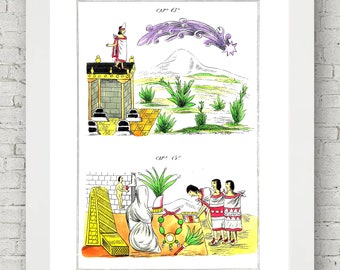 Mexico Aztec Art, Purple Comet, Antique Religious Print, Giclee Print, Book, Unique Gift, History Indian, Wall Decor, Mythology Poster