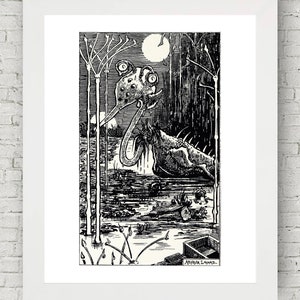 Its Huge Scaly Carcase, 1895, Science Fiction, Victorian Era Sci Fi, Steampunk, Vintage Illustration, Arthur Layard, Kids Room, Art Prints