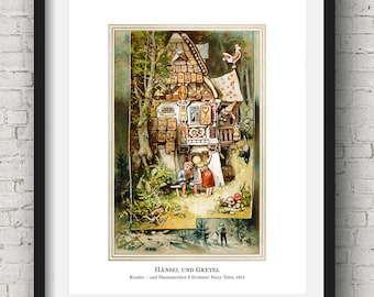 Hansel & Gretel, Frères Grimm Conte de fées Art Illustration Salle de jeux Enfants Décor Enfants Mignon Crèche Fantaisie Télécharger Cadeau Conte de Fées Cadeau