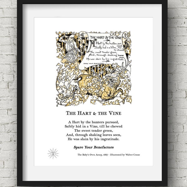 Aesop's Fables, The Hart and Vine, Greek Tale Myth Baby Room Childrens Decor Kids Cute Nursery Art Playroom Bedroom Fairytale Download Gift