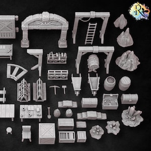 Dwarf Mine Scatter | #051 - Dwarven Mines | EPIC 28mm | Terrain, Environment, Scatter, Mining, Pickaxe, Gold, Ore, Tools