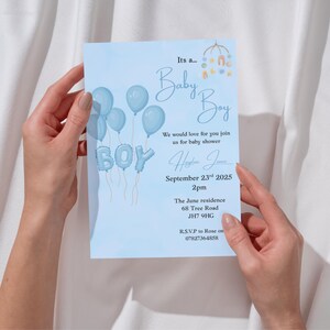 Instant download, Editable, Its a boy, blue baby shower, Evite/printable